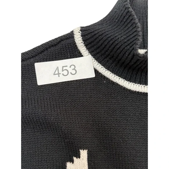 T by Talbots Womens Black Snowflake Fair Isle Mock Neck Zip Sweater Size S - Picture 14 of 14